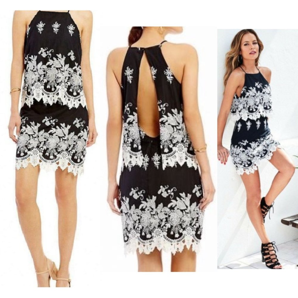 Gianni Bini James B&W Embroidered Dress Women Size Medium- GORGEOUS!